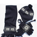Hat, Scarf, Glove Set Snowflake Pattern